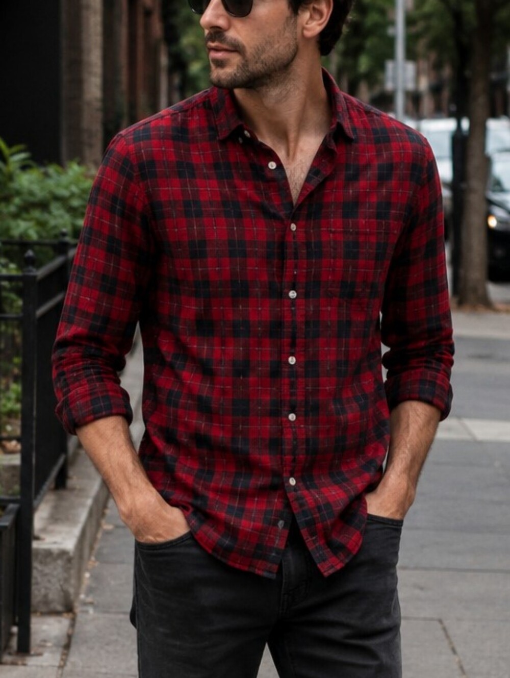 UNTUCKit Red Black Plaid Button Down Shirt Large Slim Fit Cotton